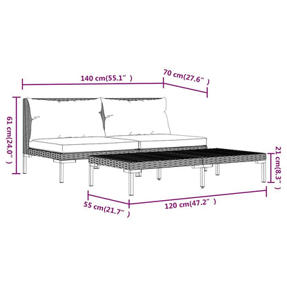 Vidaxl Muebles Jardín 3 Pzas Ratán Sintético Semicircular Gris Oscuro_2