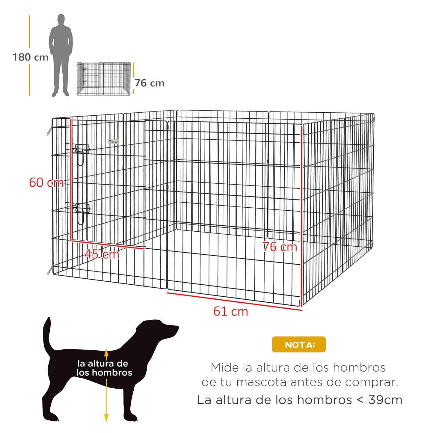 Pawhut Parque Para Perros De 8 Paneles 76x61 Cm Con Doble Cerradura Negro_2