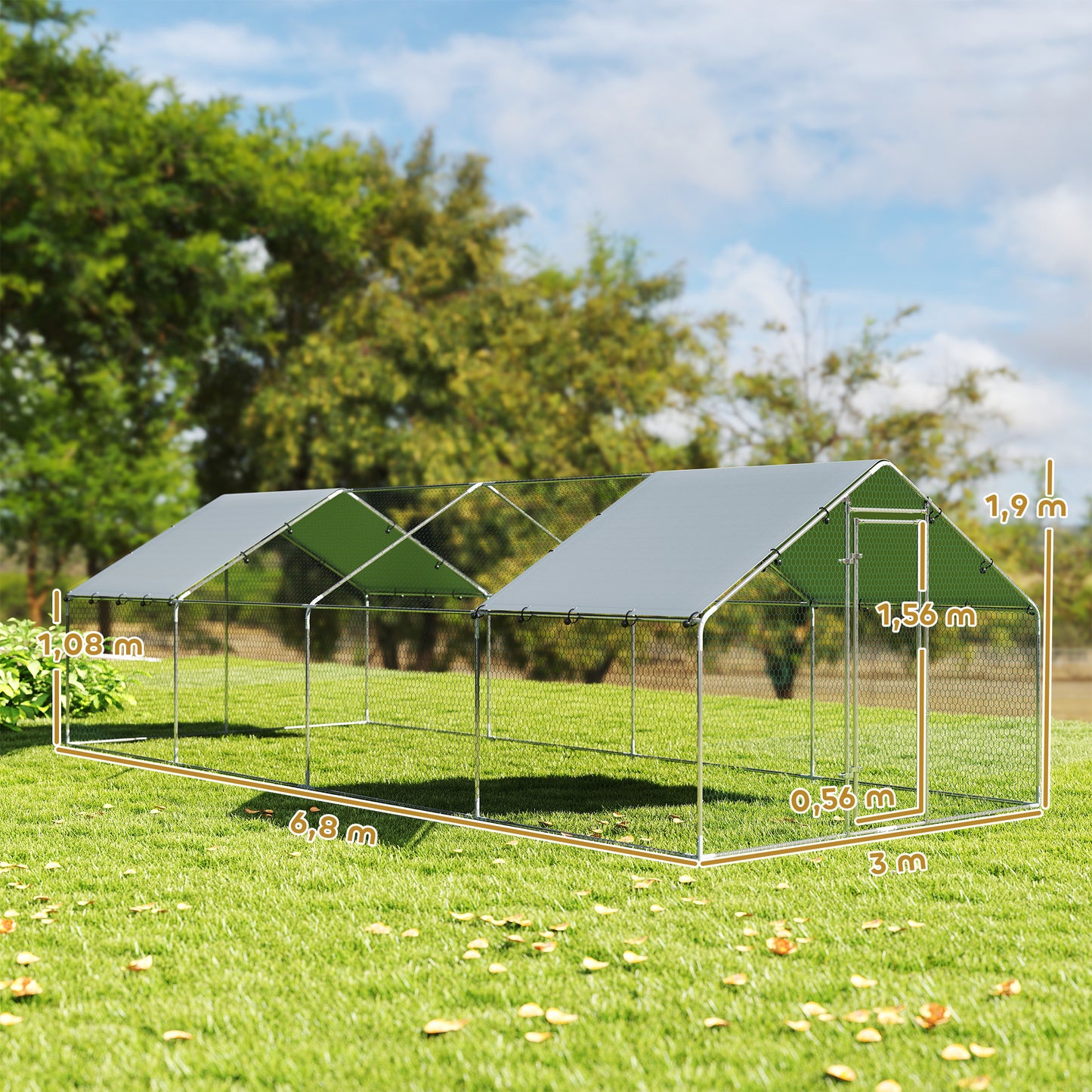 Pawhut Gallinero Para Exterior Grande 6,8x3x1,9 M 20,4 M² Con Cubierta Cerradura_2