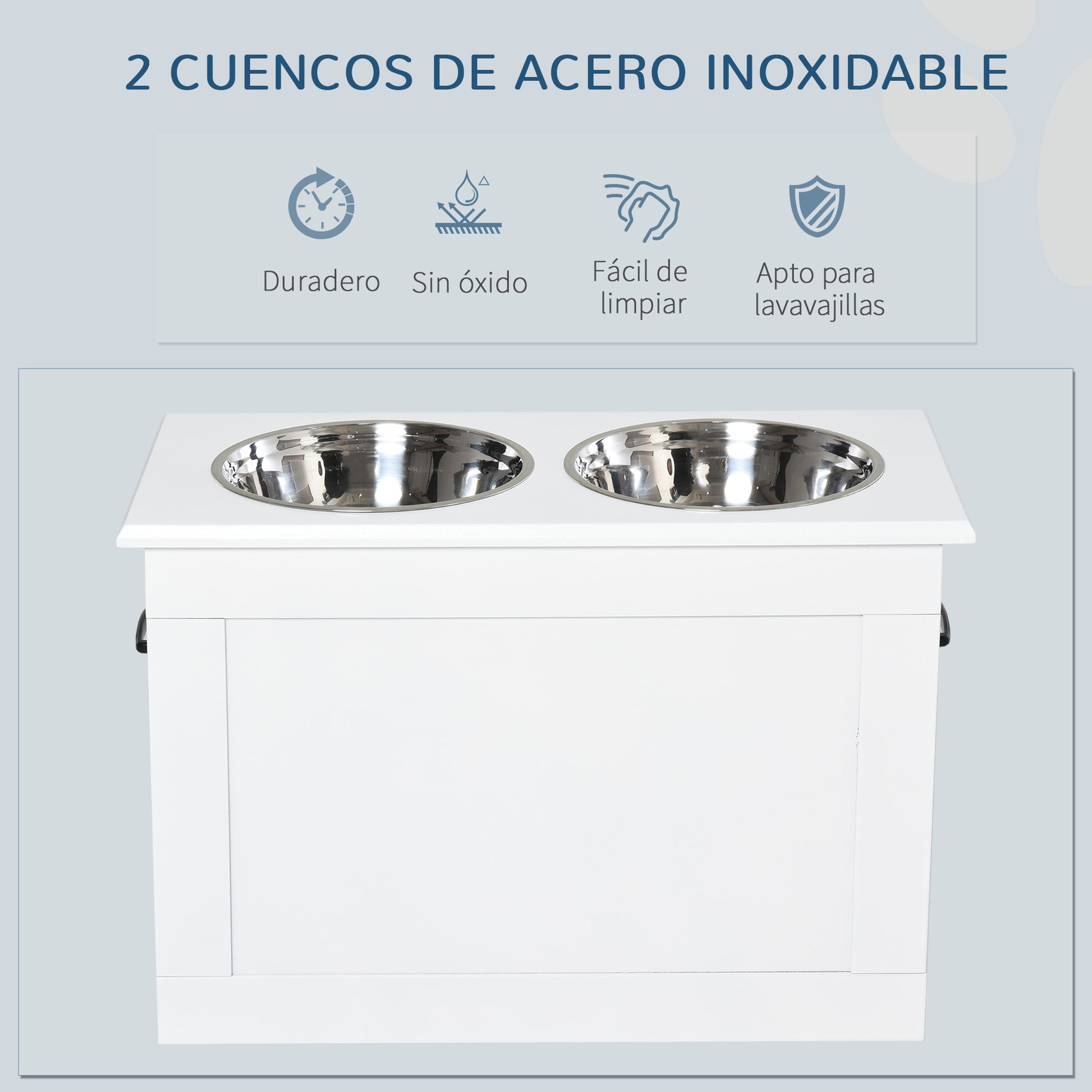Pawhut Comedero Elevado Para Perros Con 2 Tazones 60x30x41 Cm Blanco_4