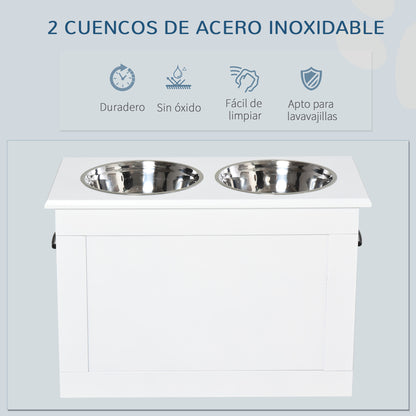 Pawhut Comedero Elevado Para Perros Con 2 Tazones 60x30x41 Cm Blanco_4