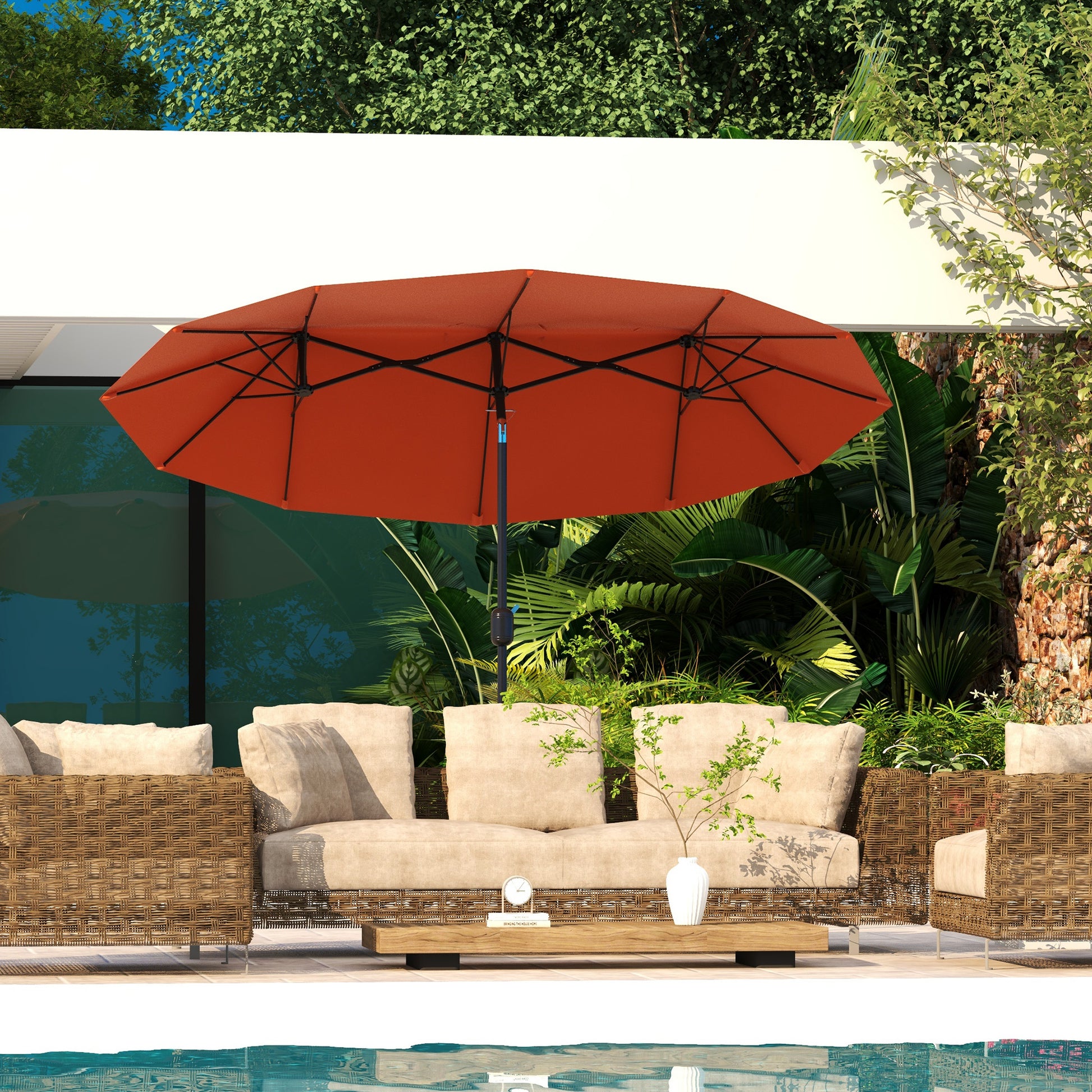 Outsunny Sombrilla Doble 295x152x222 Cm Con Inclinación De 45° Manivela Rojo_1