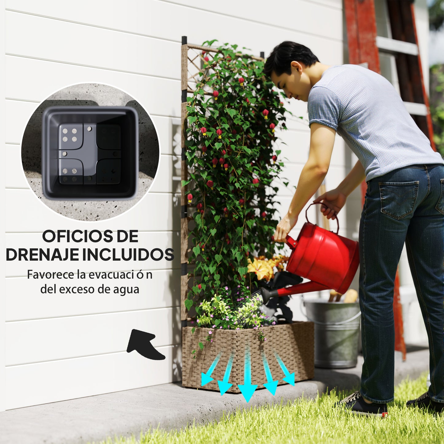 Outsunny Jardinera Exterior Grande De Ratán Con Enrejado 2 Macetas 57x30x150 Cm_4