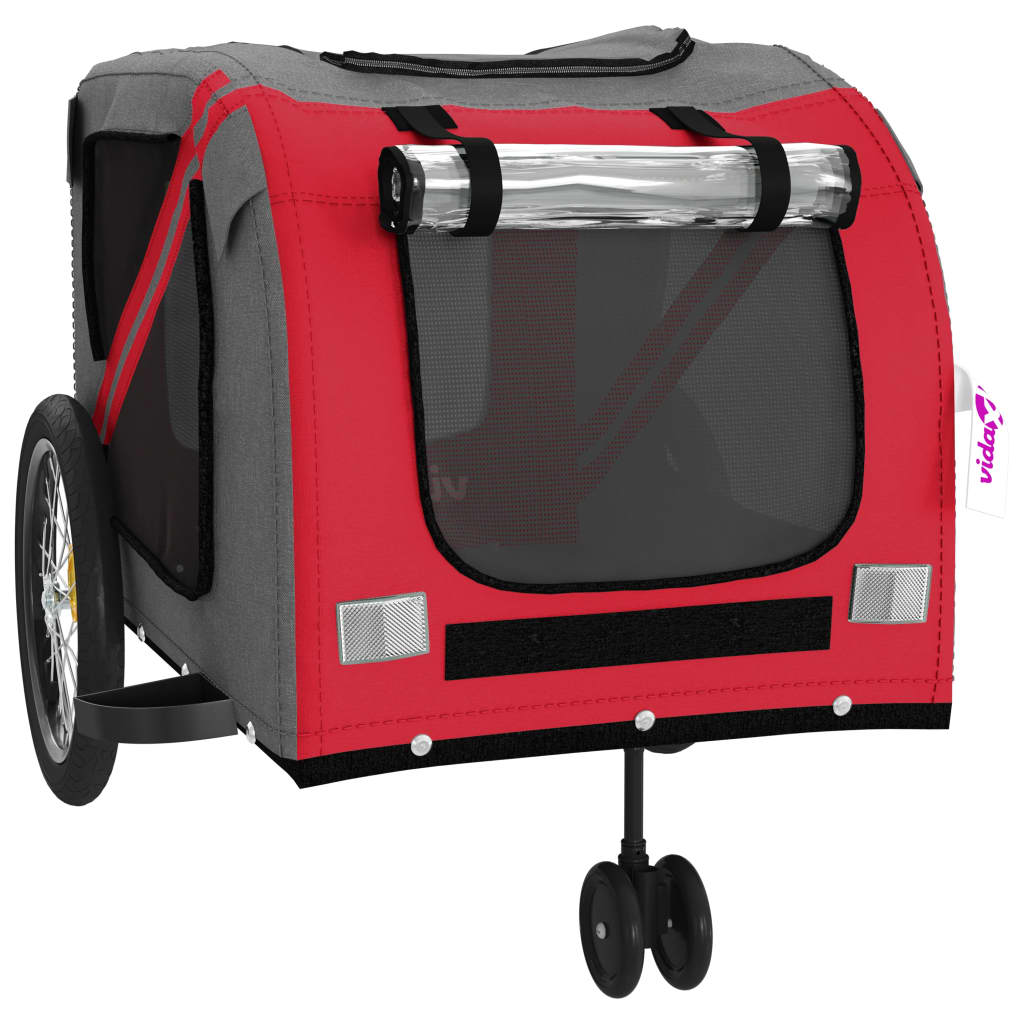 Remolque De Bicicleta Mascotas Hierro Tela Oxford Rojo Gris_4