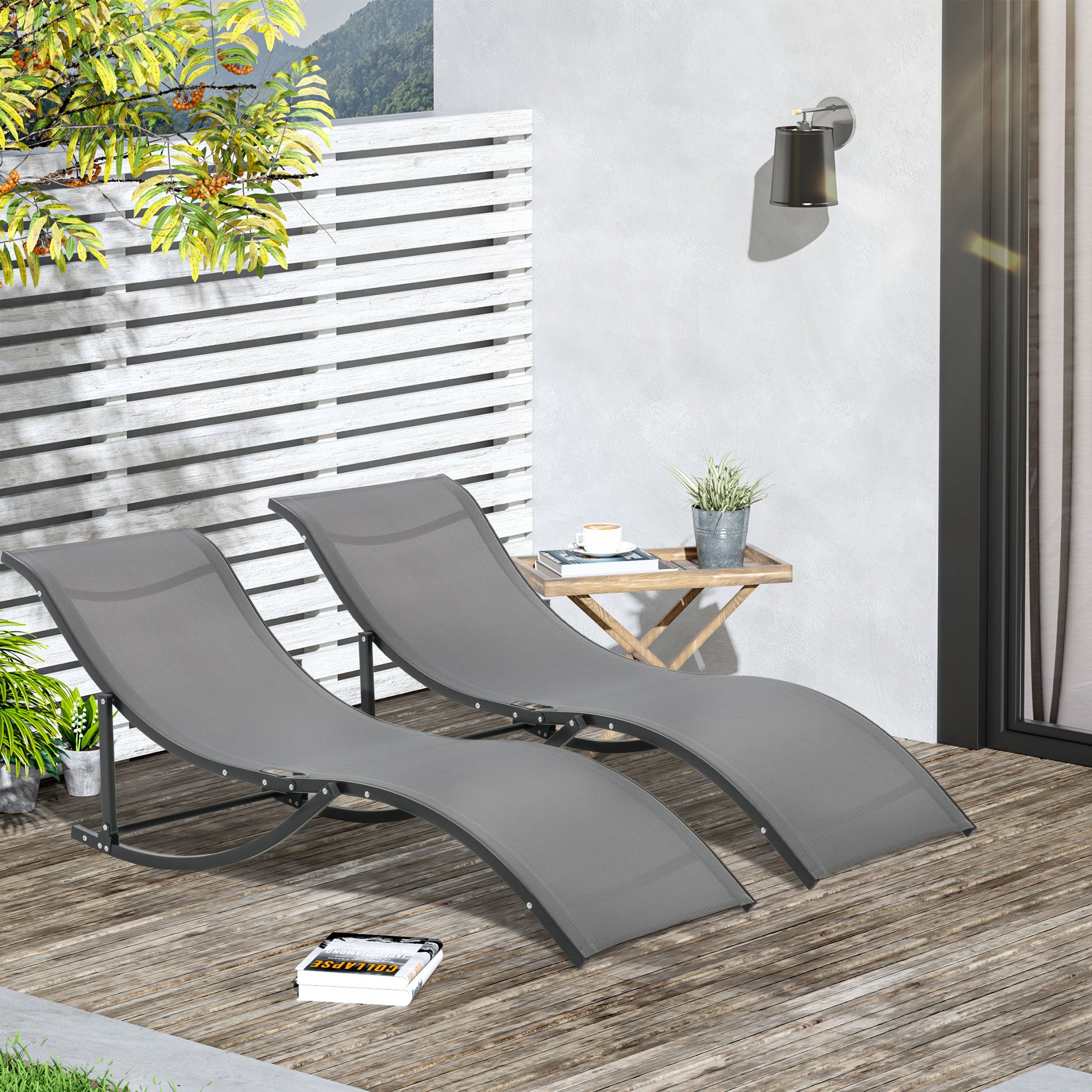 Outsunny Juego De 2 Tumbonas Plegables Con Marco De Aluminio 165x61x63 Cm Gris_1