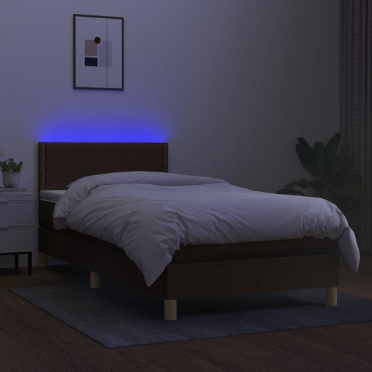 Cama Box Spring Con Colchón Led Tela Marrón Oscuro 100x200 Cm / Vetonek_0