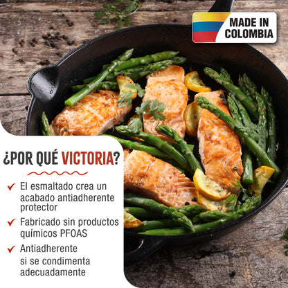 Victoria Sartén Hierro Fundido Esmaltado Inducción 25cm, Apta Fuego, Barbacoa, Horno Cast Iron Skillet, 36270, Negro_1