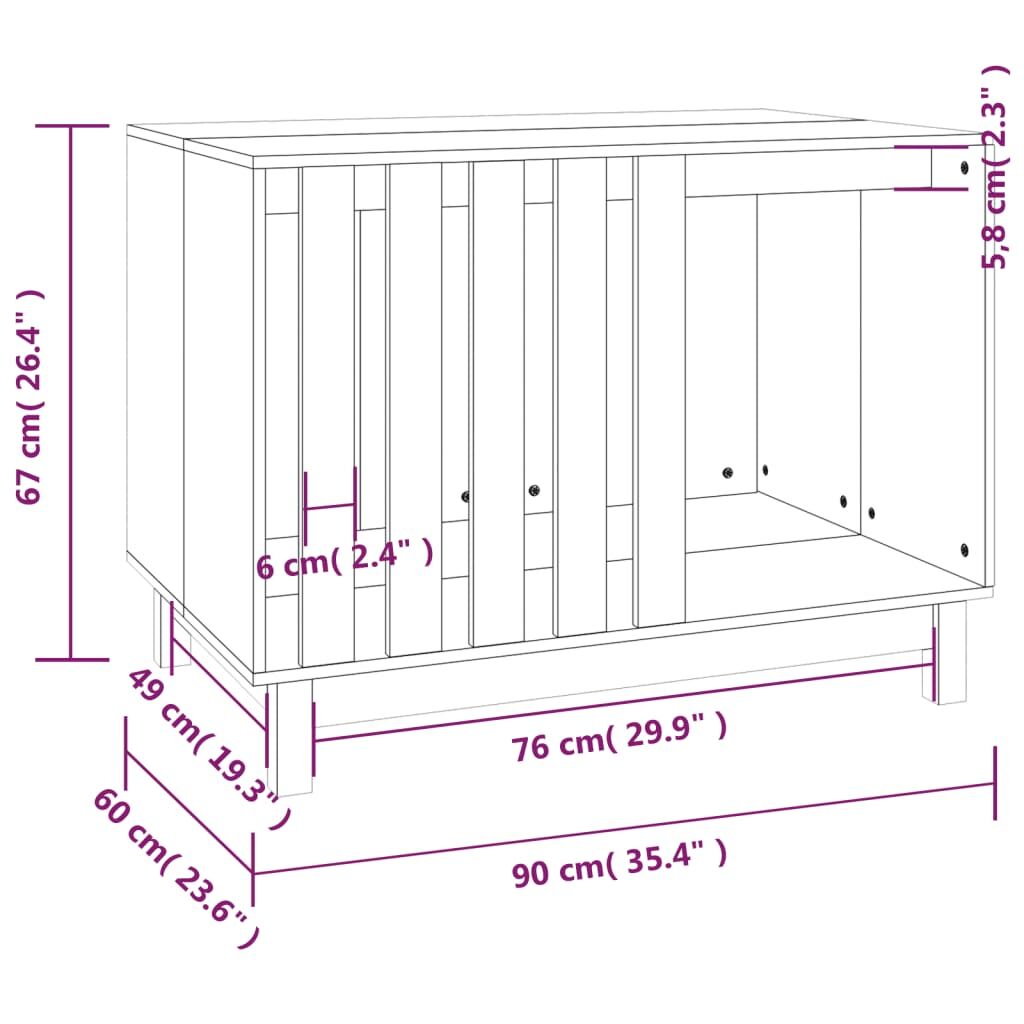 Vidaxl Caseta Para Perros Madera Maciza De Pino Blanco 90x60x67 Cm_2