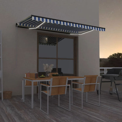 Toldo Manual Retráctil Con Led Azul Y Blanco 400x350 Cm_1