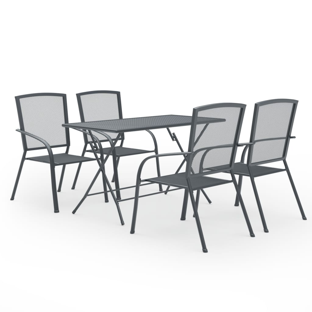 Vidaxl Juego Muebles De Comedor De Jardín De 5 Piezas Acero Antracita_0