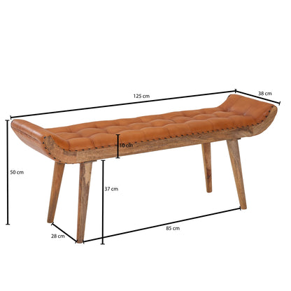 Banco De Cuero Y Madera Maciza 125x50x38 Cm_3