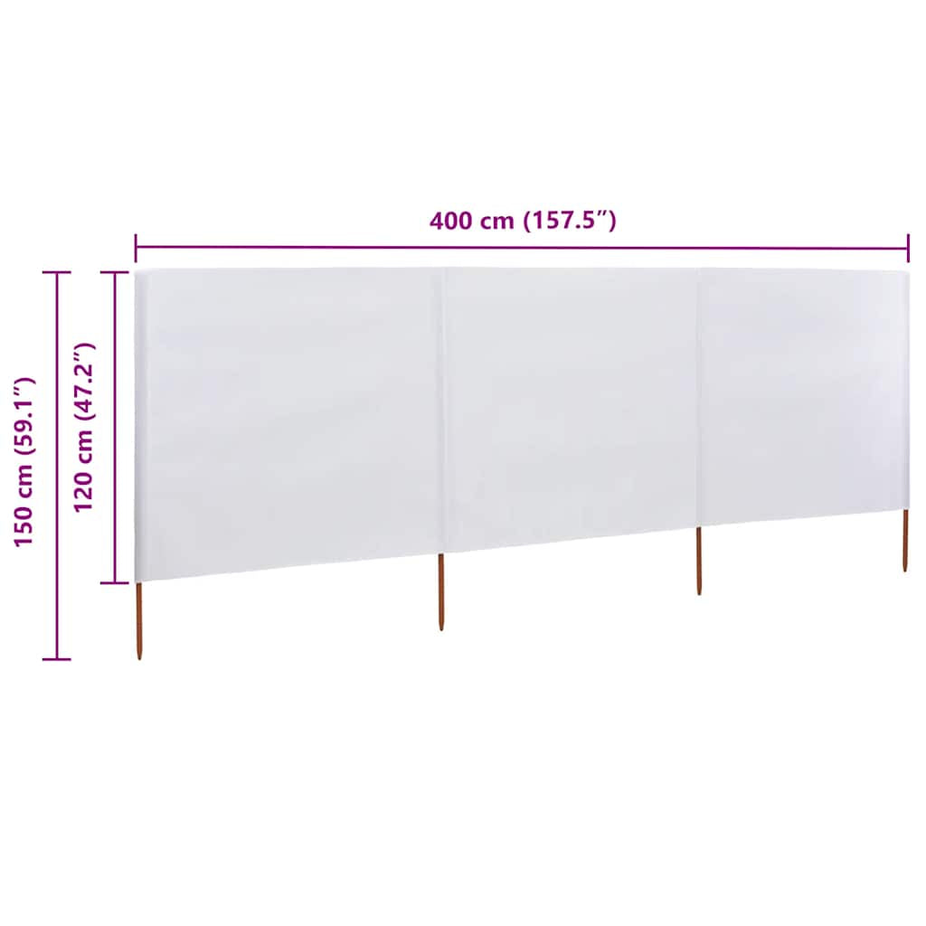 Vidaxl Paravientos De Playa De 3 Paneles De Tela 400x120 Cm Blanco_2