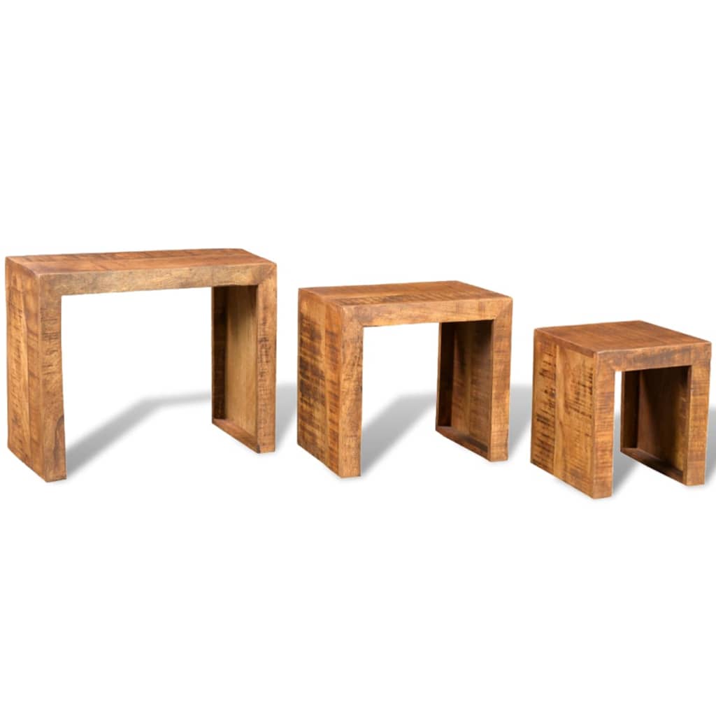 Set De 3 Mesitas Apilables De Madera Maciza De Mango_2