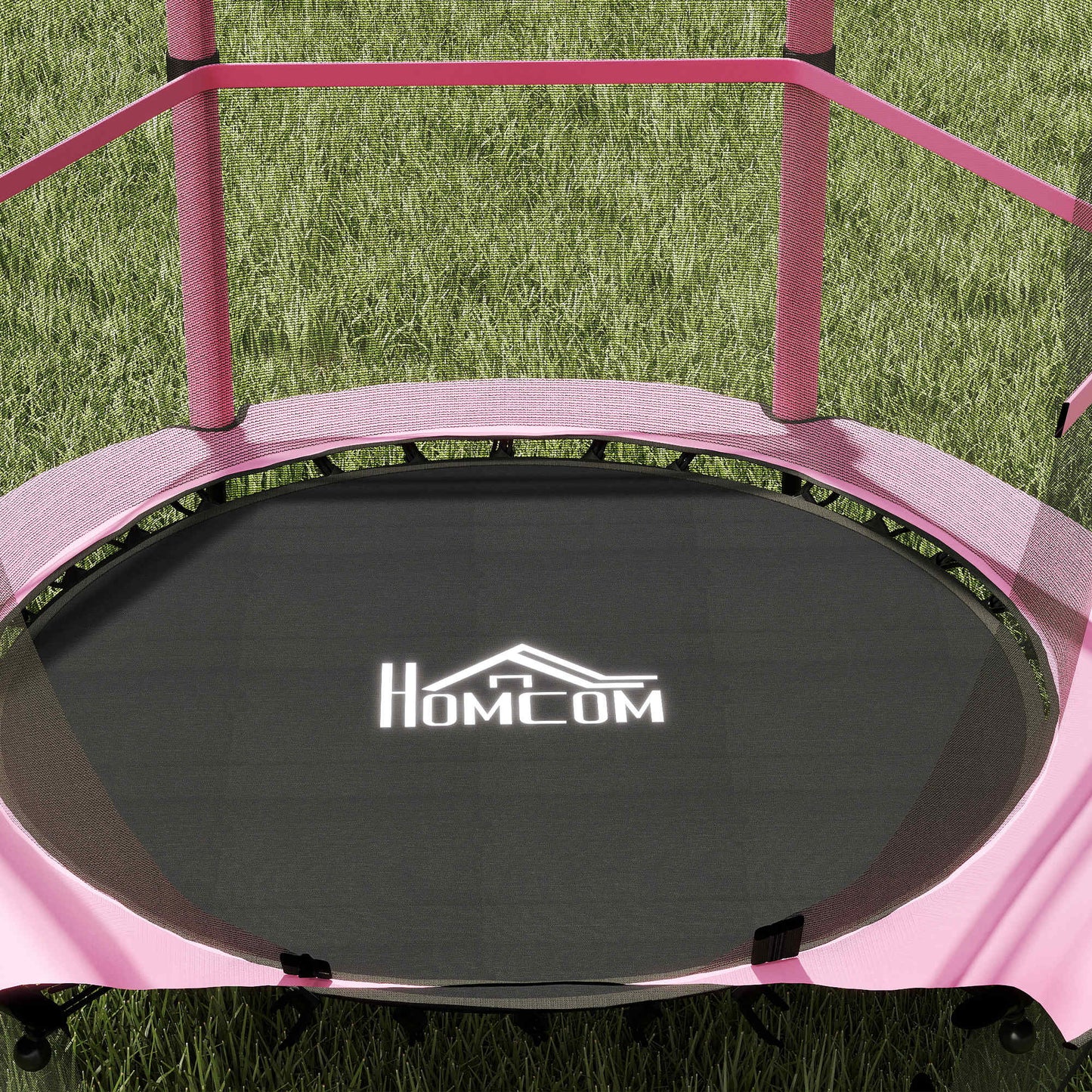 Homcom Cama Elástica Infantil Ø140 Cm Con Red De Seguridad Rosa Y Negro_3