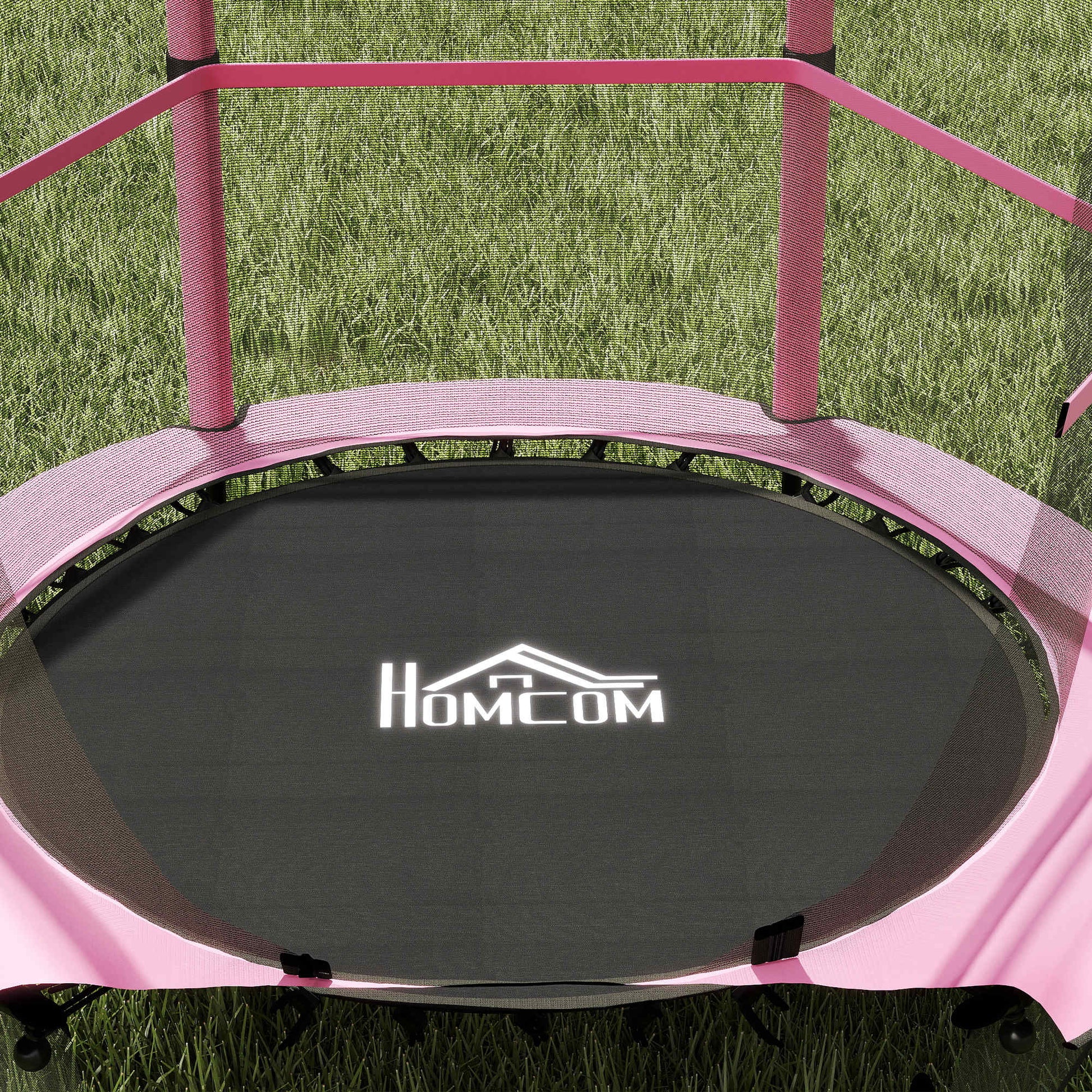 Homcom Cama Elástica Infantil Ø140 Cm Con Red De Seguridad Rosa Y Negro_3