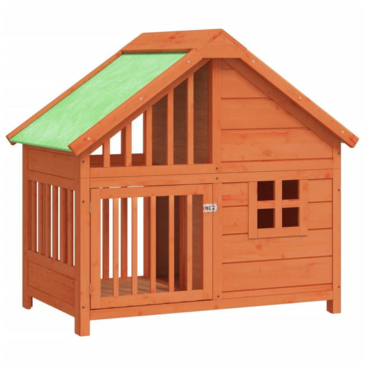 Vidaxl Caseta Para Perros Madera Maciza De Pino Marrón 96x60,5x87 Cm_0