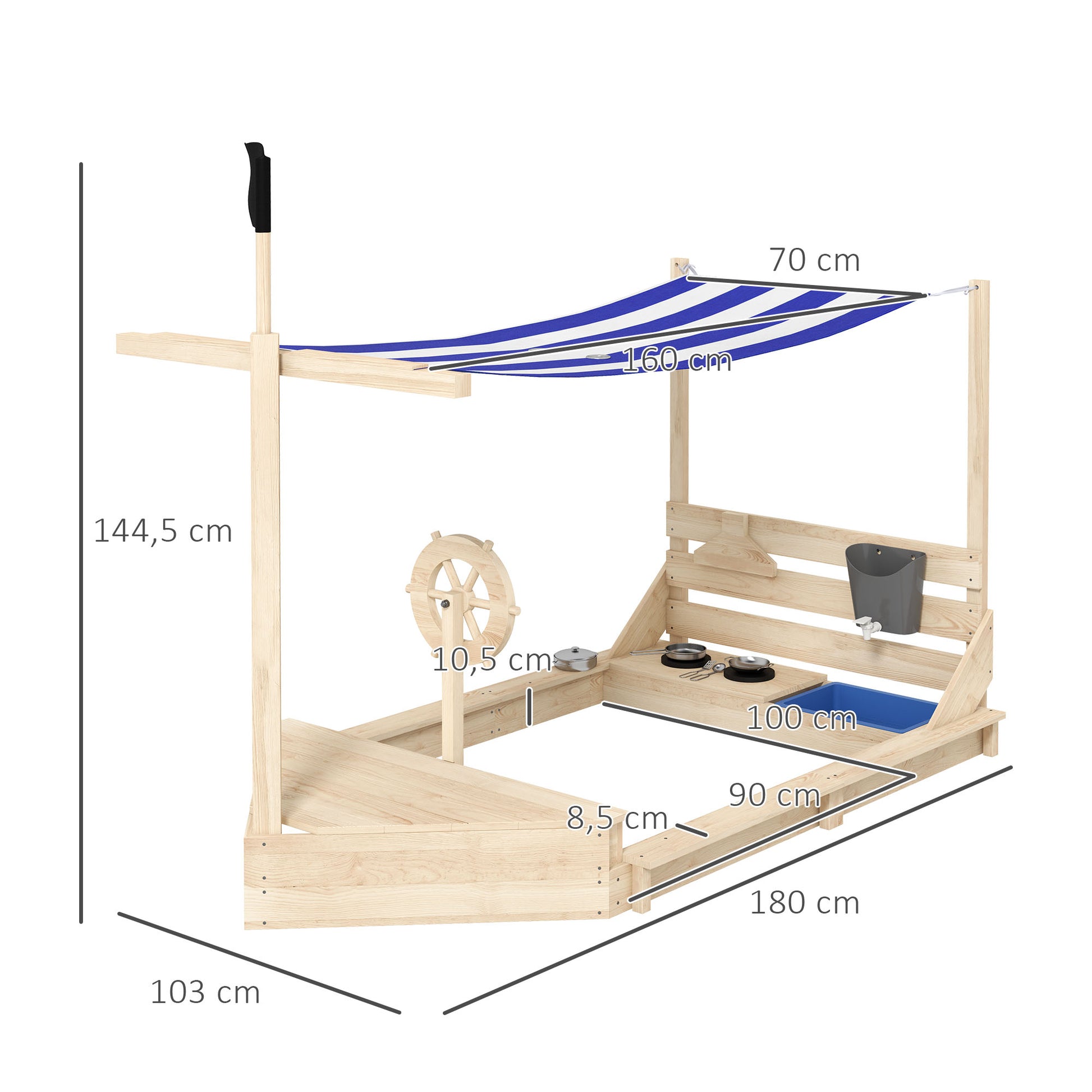 Outsunny Arenero Para Niños De Madera Con Toldo 180x103x144,5 Cm Natural_2