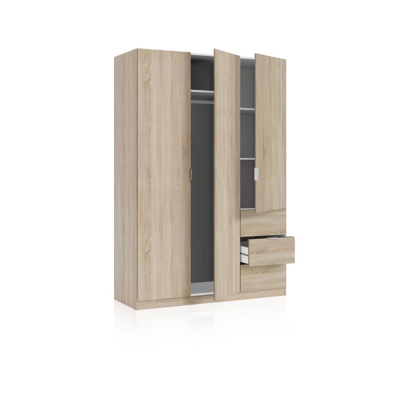 Armario Magan 3 Puertas Y 3 Cajones Melamina, Roble, 135 X 200 X 52_2