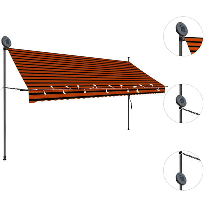 Toldo Manual Retráctil Con Led Naranja Y Marrón 350 Cm_2