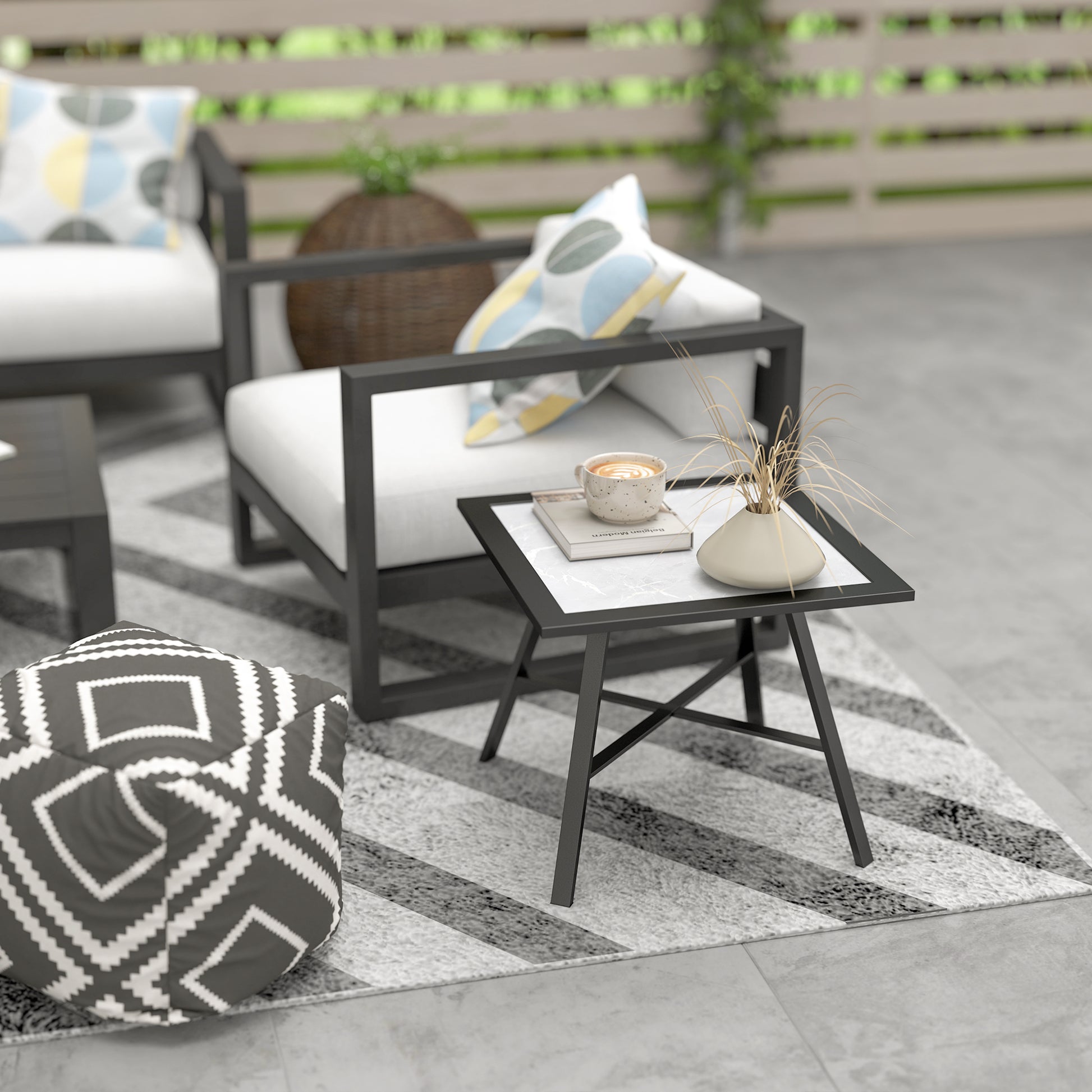 Outsunny Mesa Auxiliar Cuadrada Con Encimera De Spc 55x55x46 Cm Negro Y Gris_4