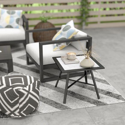 Outsunny Mesa Auxiliar Cuadrada Con Encimera De Spc 55x55x46 Cm Negro Y Gris_4