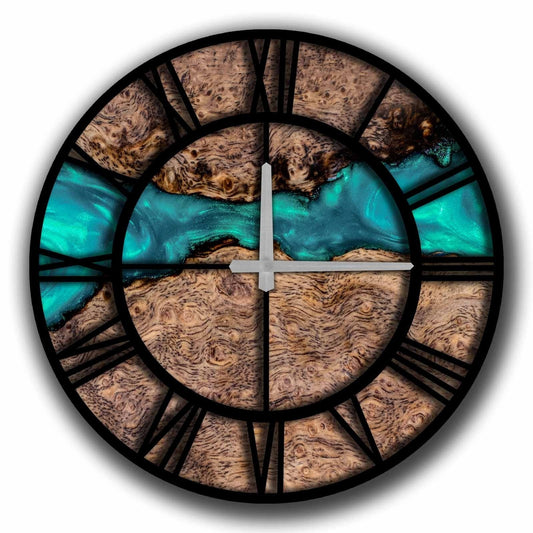 Reloj Mdf Azul Y Ocre