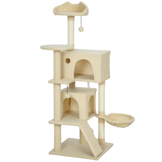 Pawhut Árbol Rascador Para Gatos 140 Cm Con Múltiples Plataformas Beige_0