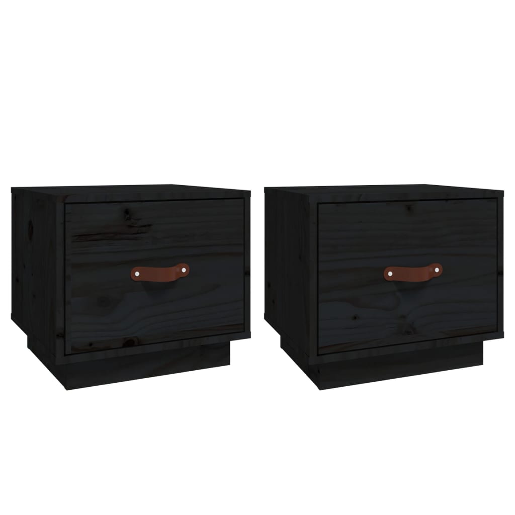 Mesitas De Noche 2 Uds Madera Maciza De Pino Negro 40x34x35 Cm_0