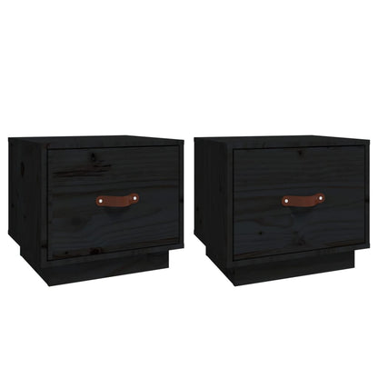 Mesitas De Noche 2 Uds Madera Maciza De Pino Negro 40x34x35 Cm_0