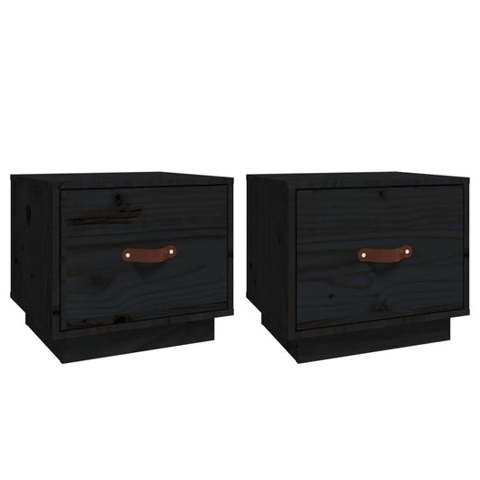 Mesitas De Noche 2 Uds Madera Maciza De Pino Negro 40x34x35 Cm_0