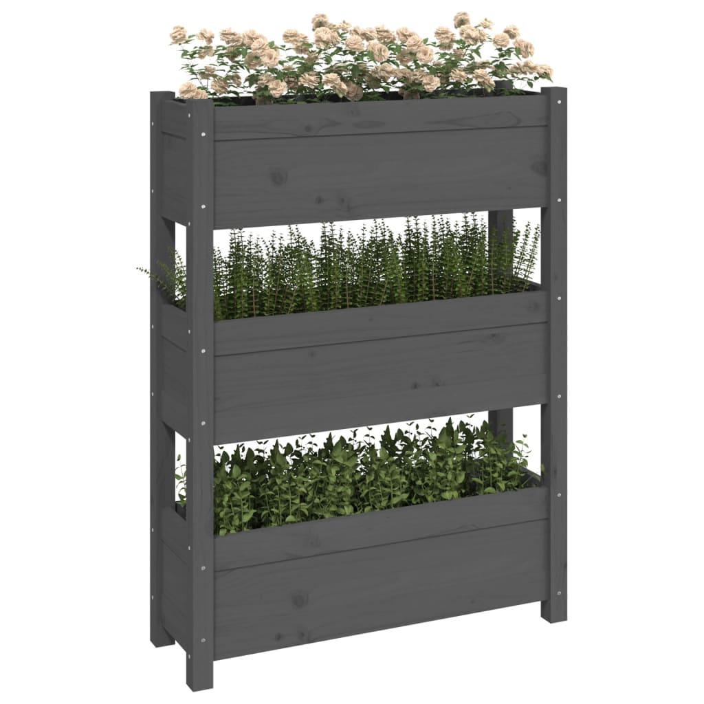 Jardinera De Madera Maciza De Pino Gris 77x25x104,5 Cm_3