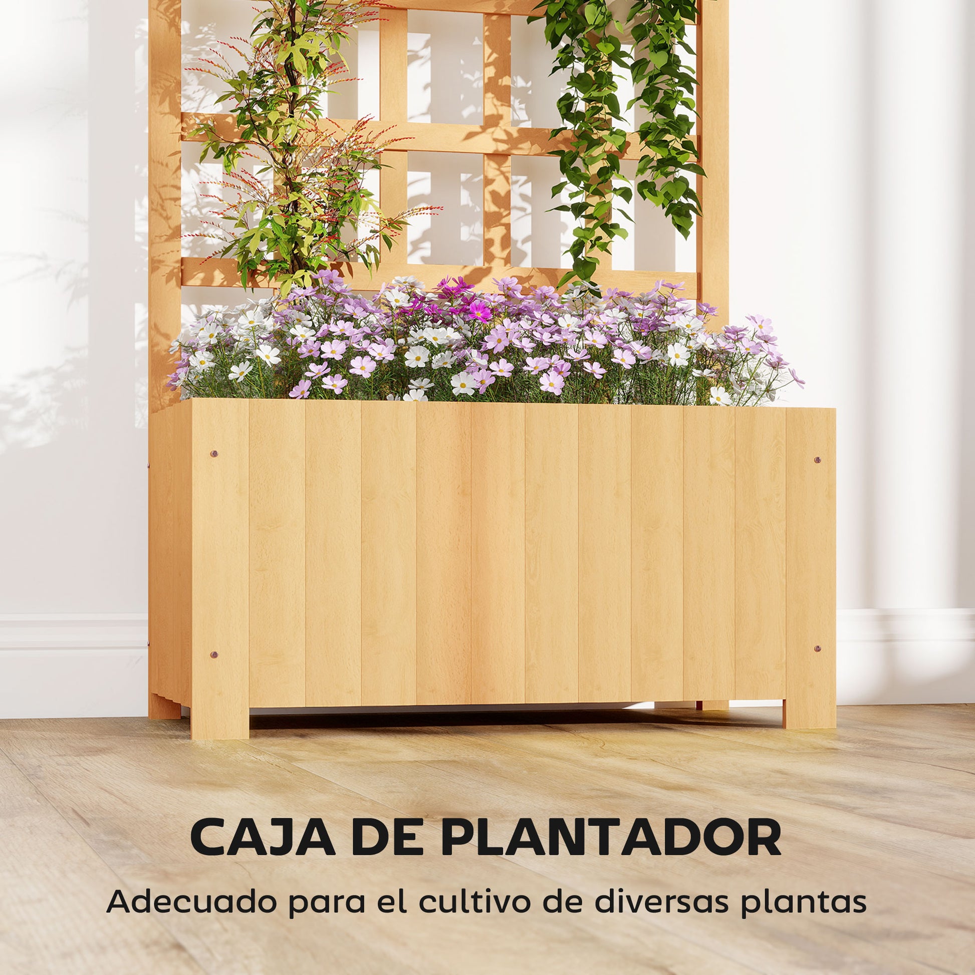 Outsunny Jardinera Con Enrejado De Madera_4