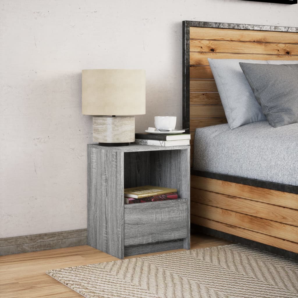 Mesita De Noche Con Luces Led Madera De Ingeniería Gris Sonoma_2