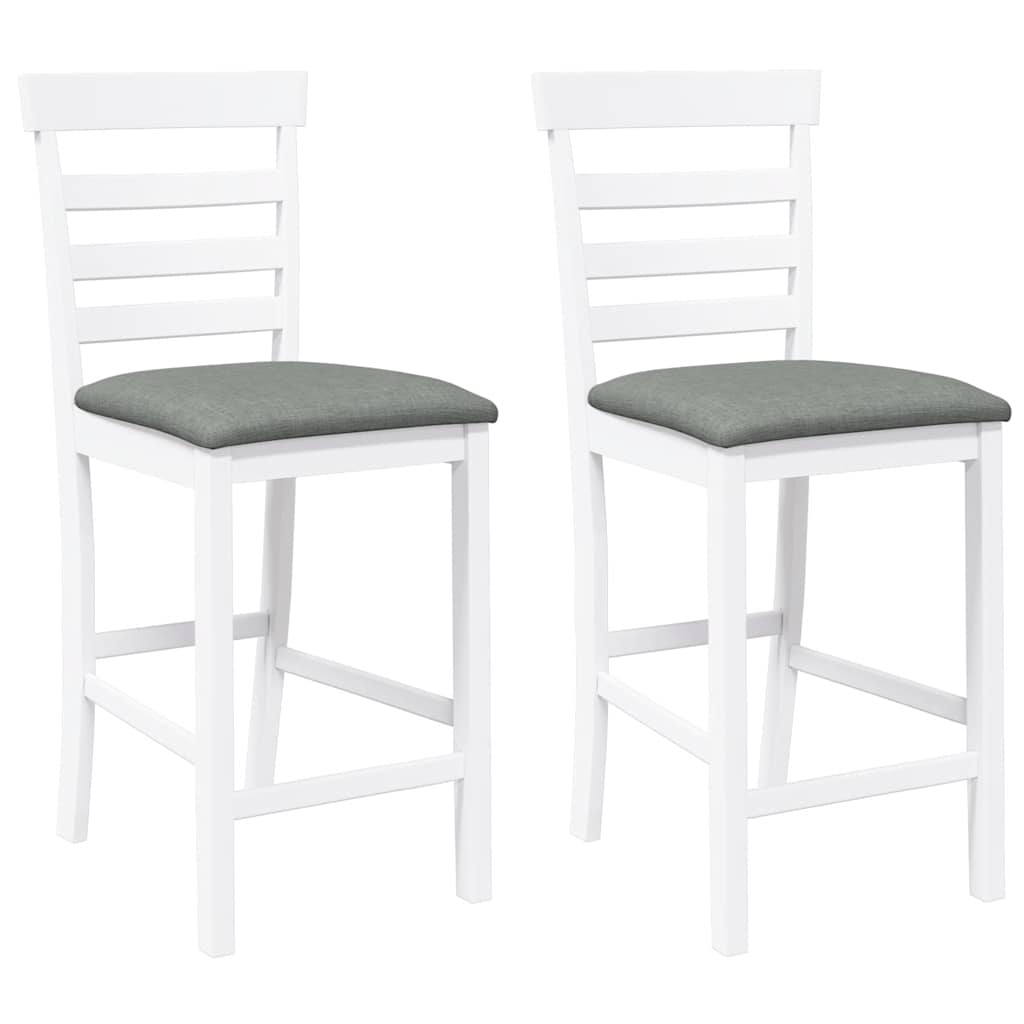 Taburetes De Bar Con Cojines 2 Uds Madera Maciza Blanca Caucho_0