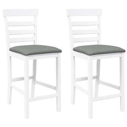 Taburetes De Bar Con Cojines 2 Uds Madera Maciza Blanca Caucho_0