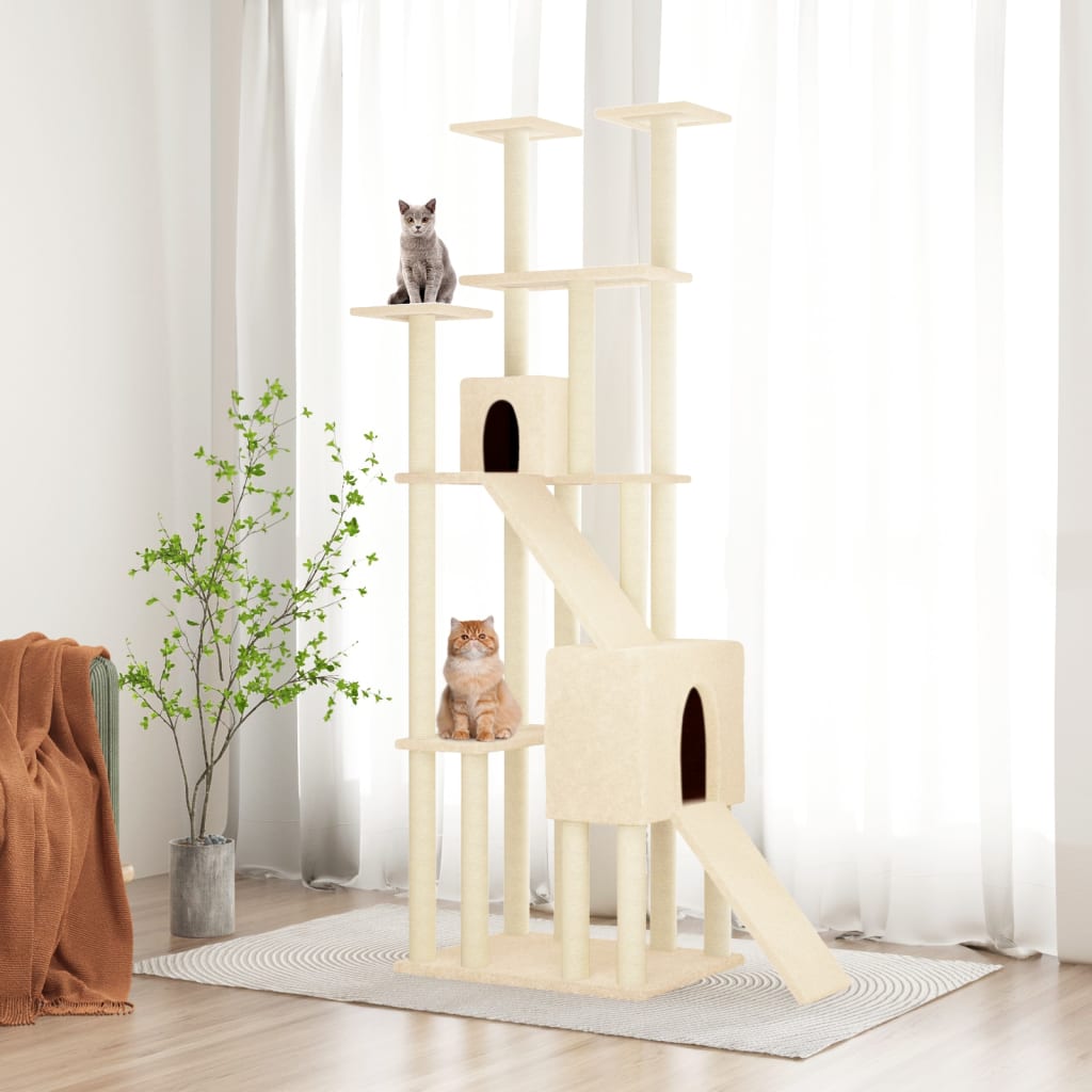 Rascador Para Gatos Con Postes De Sisal Crema 190 Cm_1