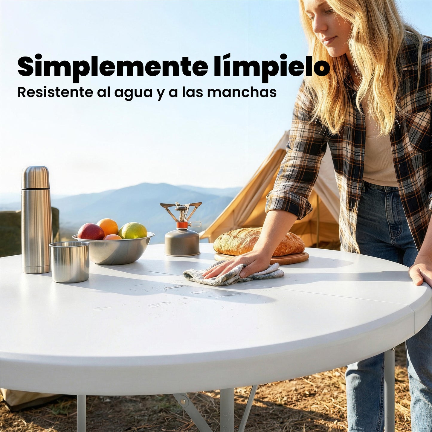 Outsunny Mesa Plegable Camping Portátil Ligera 120x120x74 Cm Blanco_5