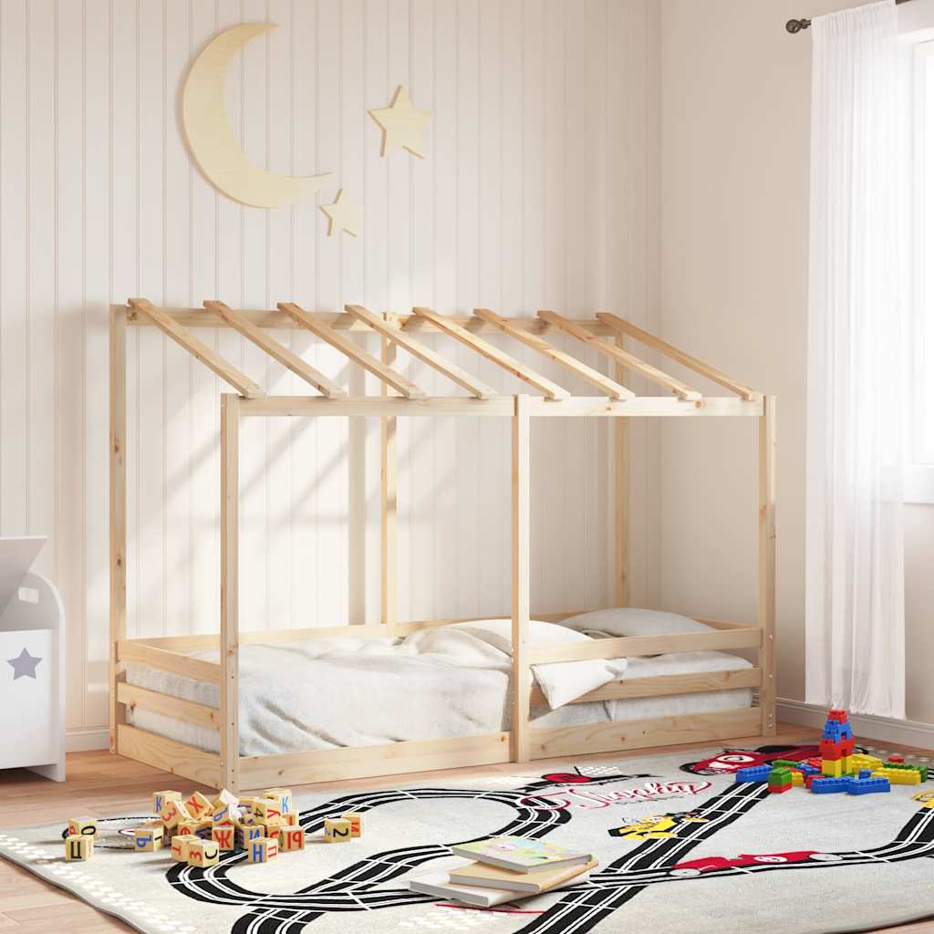 Cama Infantil Con Techo Madera Maciza Pino 75x190 Cm_1