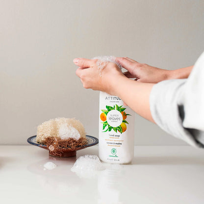 Super leaves Jabón de manos Flor de naranja y eucalipto, Attitude, 473 ml