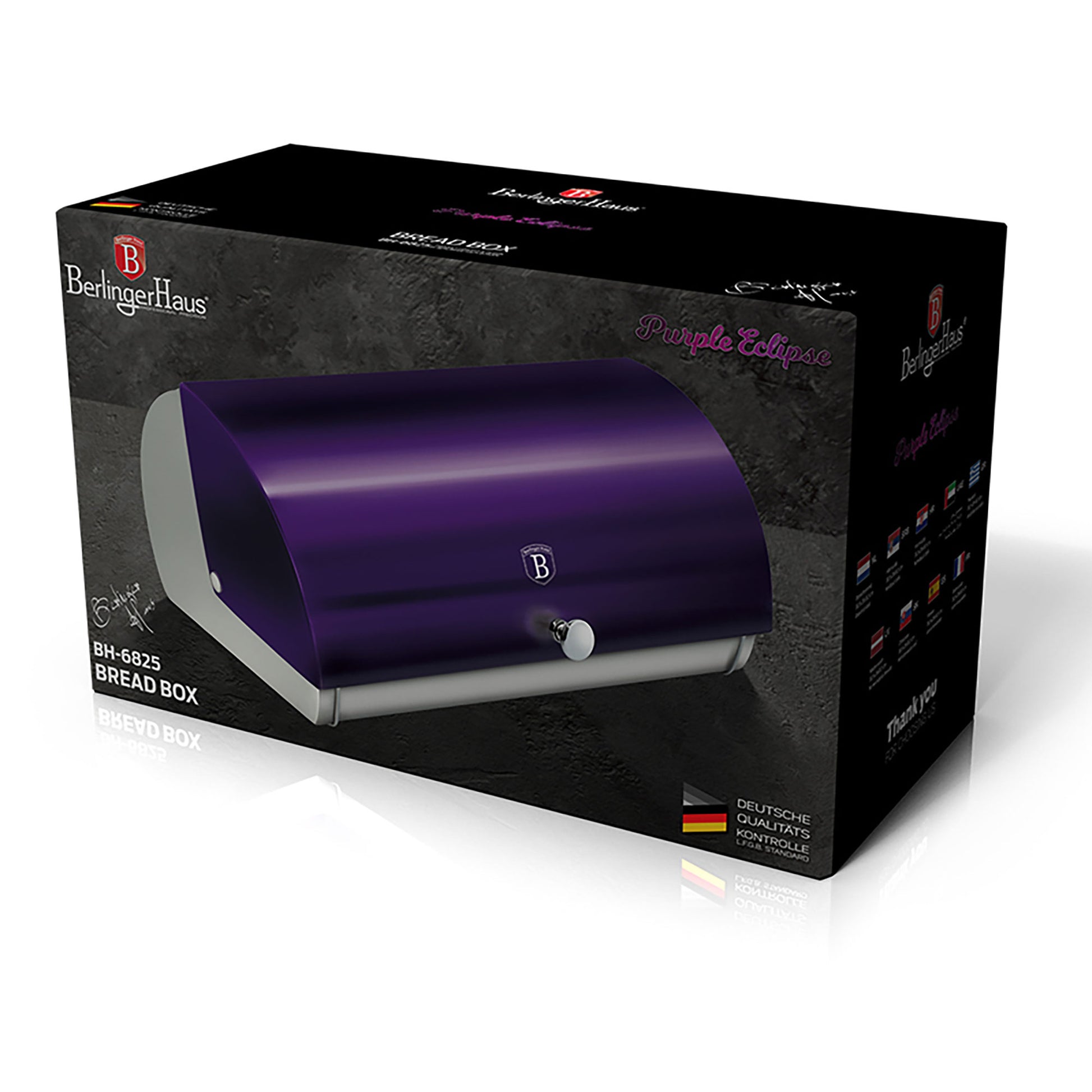 Panera De Mesa Para Guardar Pan Bollería, Tapa Deslizante, Acero Inoxidable, Diseño Moderno Berlinger Haus Purple Eclipse, Morado_4