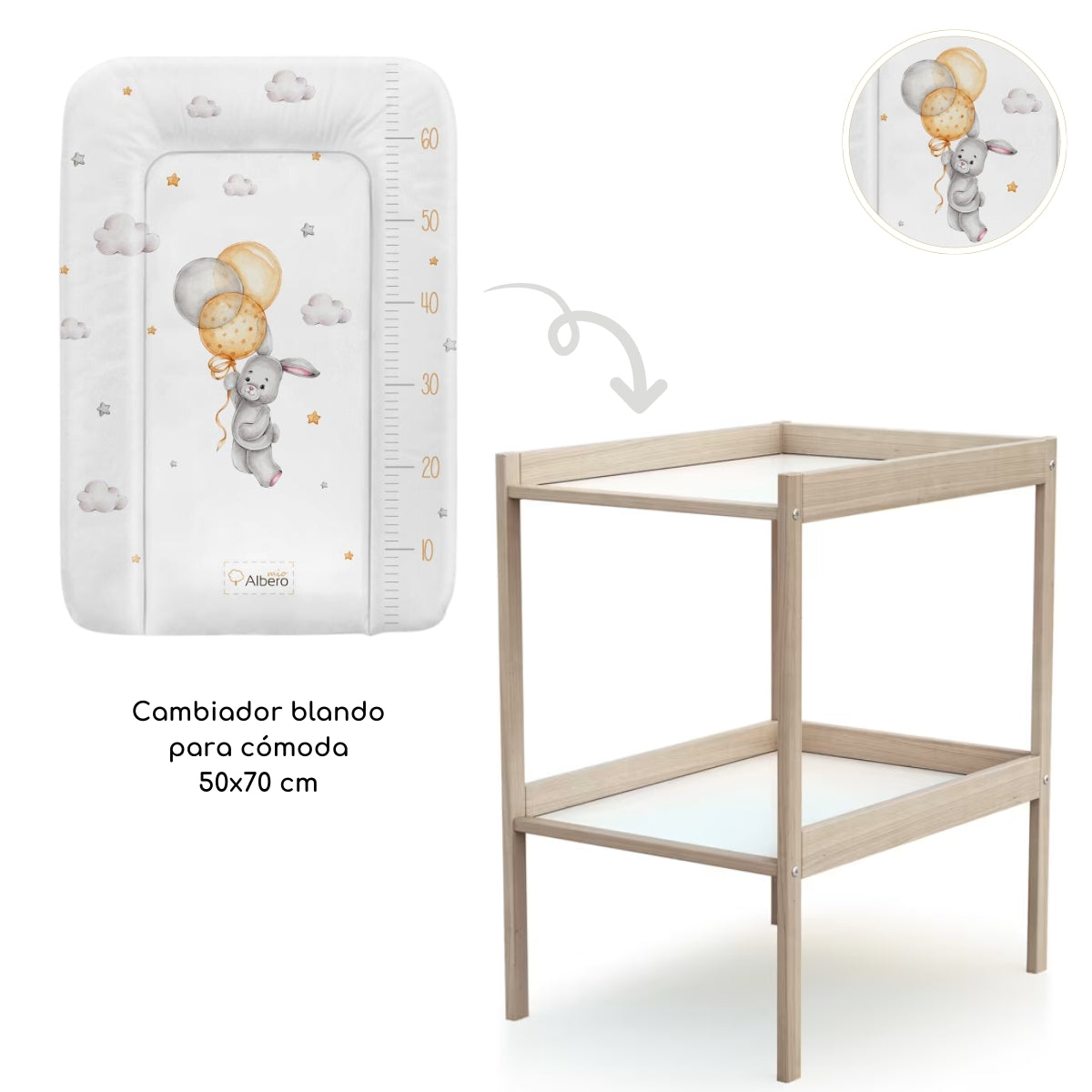 Cambiador Blando Para Comoda 70x50 Bunny