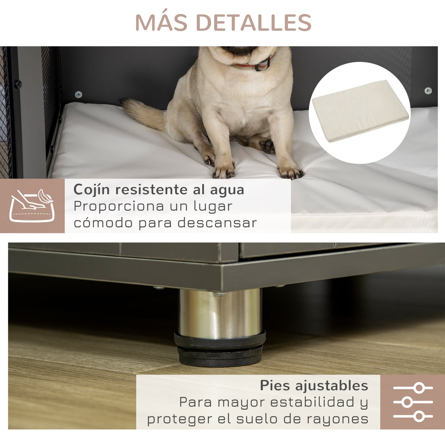 Pawhut Jaula Para Perros Mesa Auxiliar Con 2 Puertas Con Pestillo 80x55x70 Cm_3
