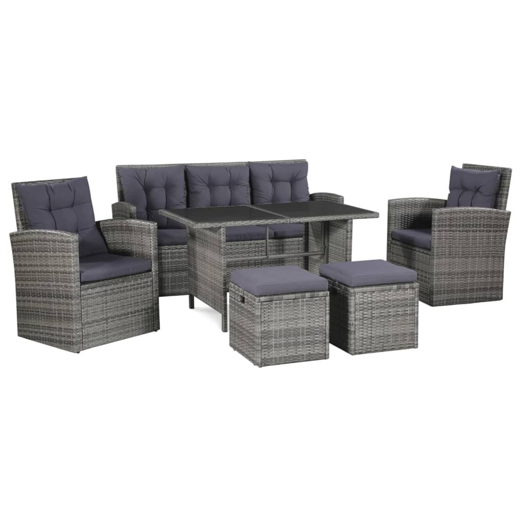 Vidaxl Set De Muebles De Jardín 6 Pzas Y Cojines Ratán Sintético Gris_0