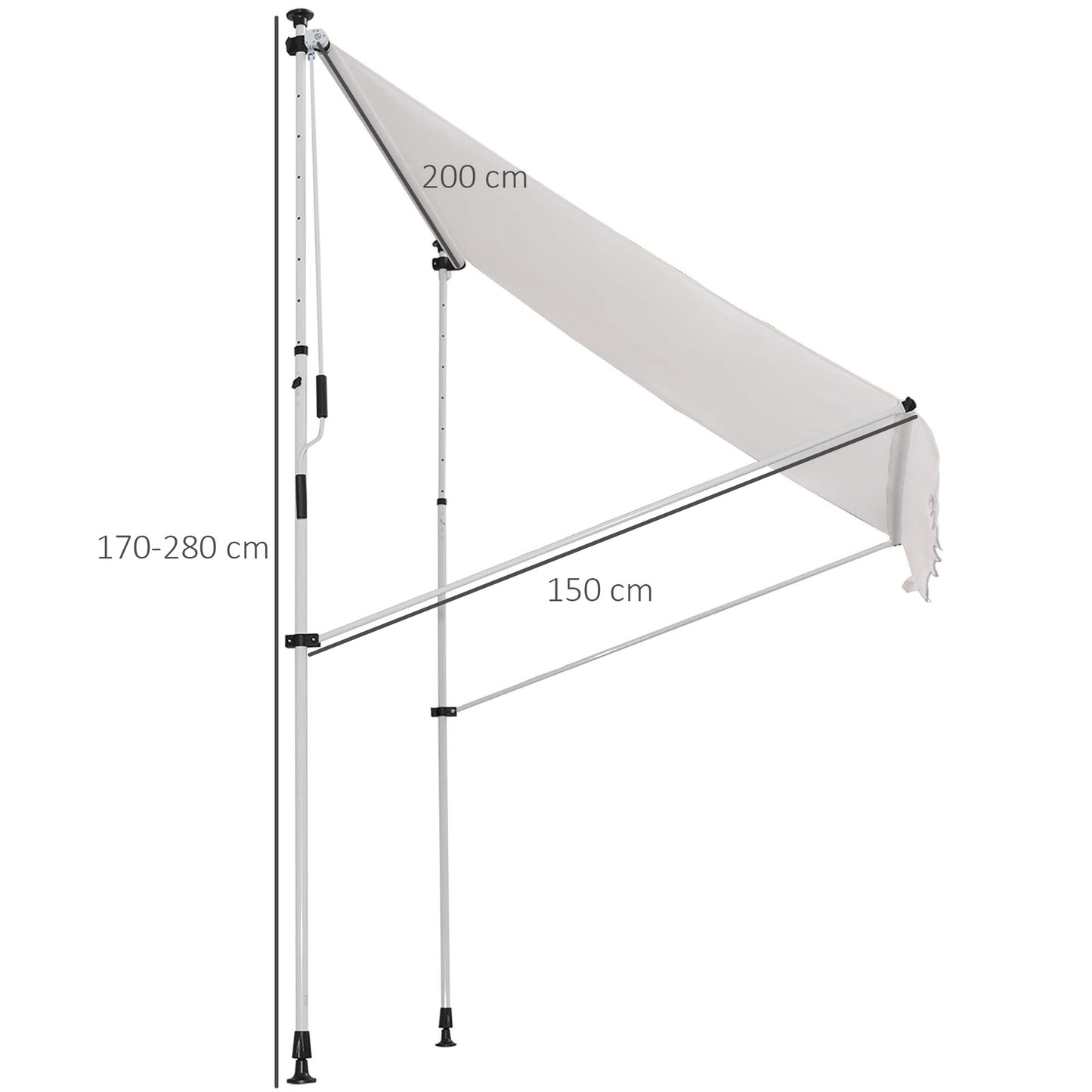 Outsunny Toldo Manual Retráctil 200x150x170-280cm Con Manivela Para Terraza_2
