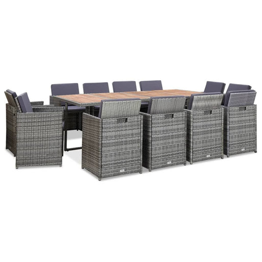 Vidaxl Set Comedor De Jardín 13 Piezas Y Cojines Ratán Sintético Gris_0