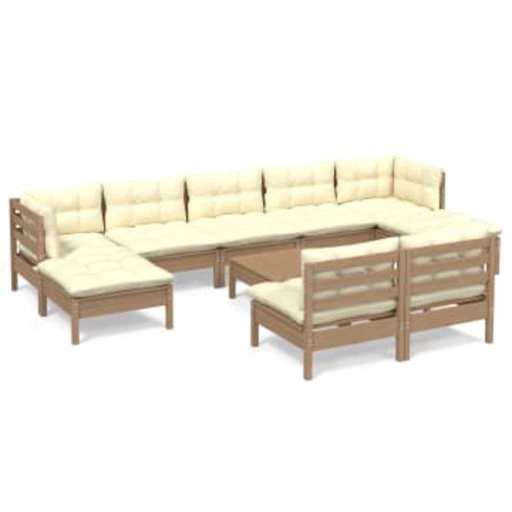 Vidaxl Muebles De Jardín 10 Pzas Y Cojines Madera De Pino Marrón Miel_0