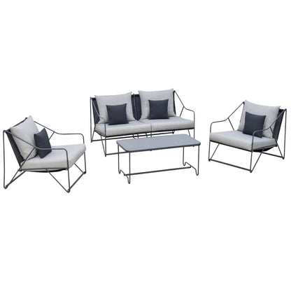 Outsunny Conjunto De Muebles De Jardín 4 Piezas Mesa 2 Sillones 1 Sofá Cojines_0