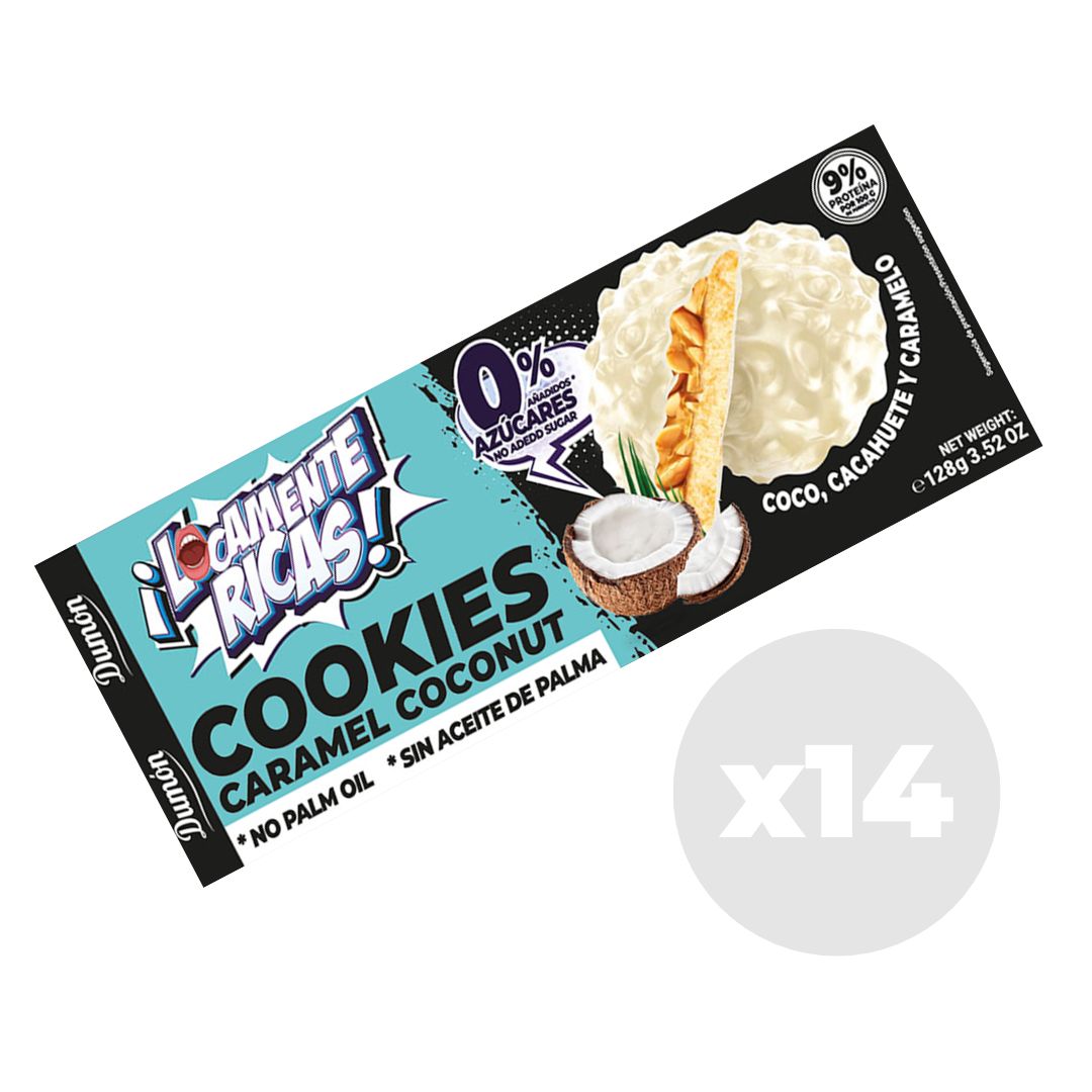 Galleta De Coco, Cacahuete Y Caramelo 128gr - Dumón, Snack Proteico Sin Azúcares Añadidos - Pack De 14 Unidades_0