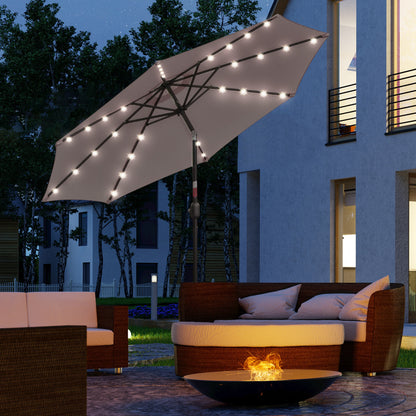 Outsunny Sombrilla Jardín Con 32 Luces Led Solares Inclinable Ø265x233 Cm Gris_1