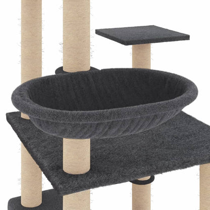 Vidaxl Rascador Para Gatos Con Postes De Sisal Gris Oscuro 141 Cm_5